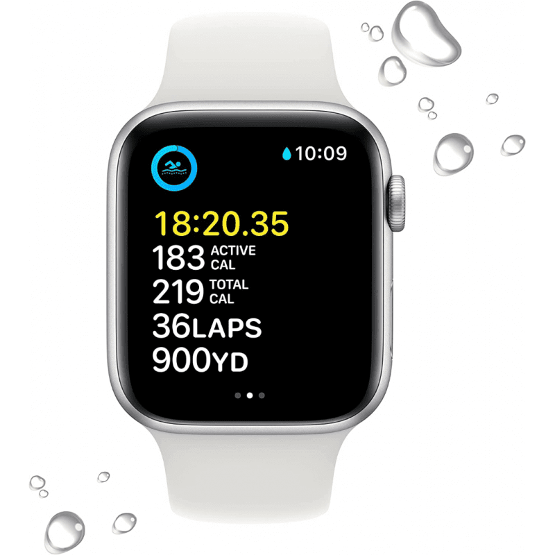 Ourfriday Apple Watch SE 2022 2nd Generation GPS 44mm Silver Aluminium Case with S M White Sport Band