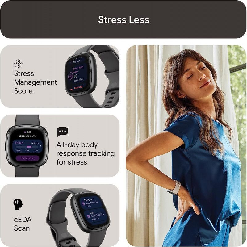 Ourfriday Fitbit Sense 2 Health and Fitness Smartwatch Grey Graphite