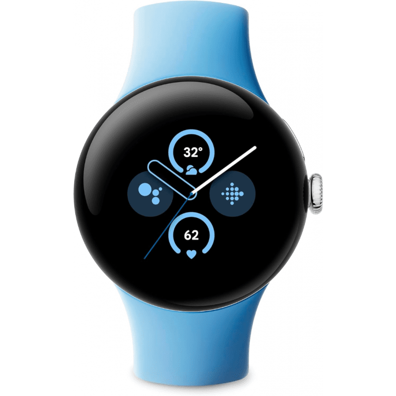 Ourfriday Google Pixel Watch 2 Wi Fi Polished Silver Aluminium Case with Bay Active Band